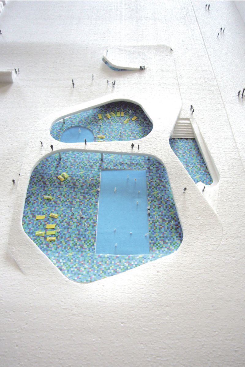 Maquette zwembad Oostduinkerke DBLV architecten